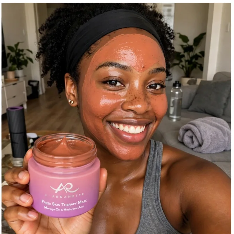 Person enjoying the Fresh Skin Therapy Mask — glow check photo