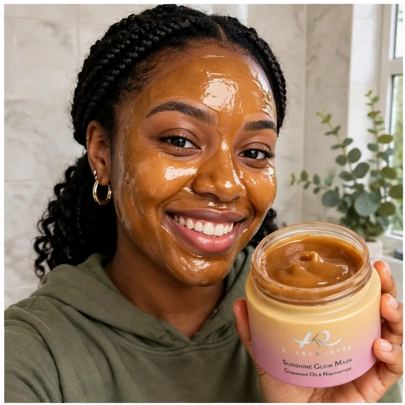 Person enjoying the Sunshine Glow Mask — glow check photo