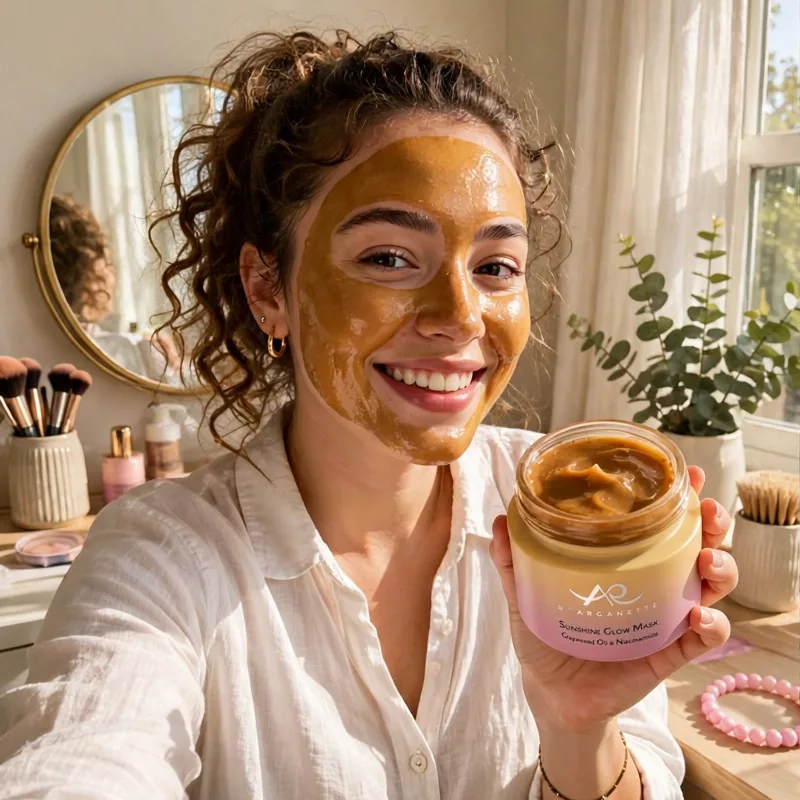 Person enjoying the Sunshine Glow Mask — glow check photo