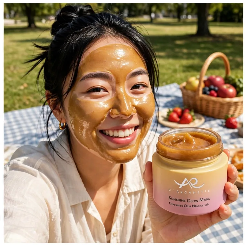 Person enjoying the Sunshine Glow Mask — glow check photo